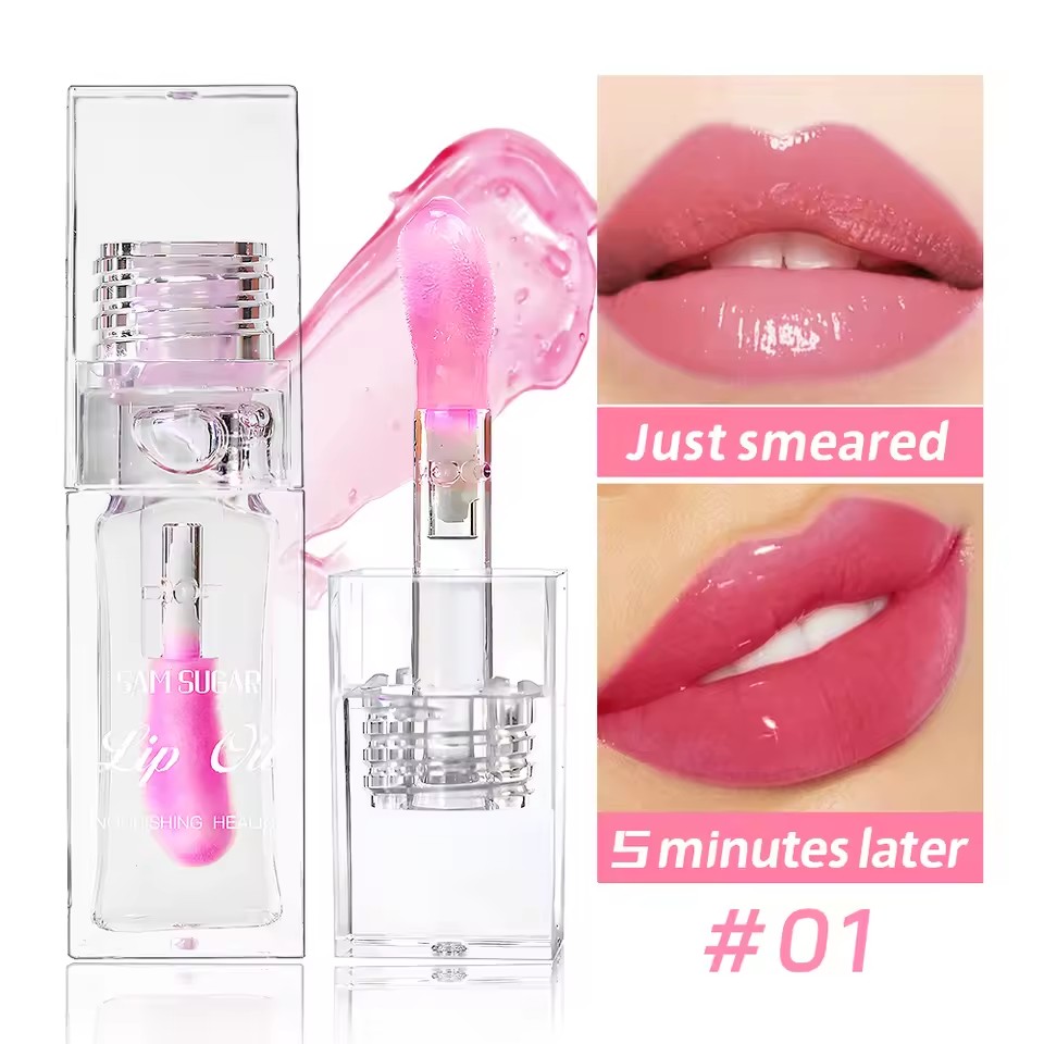 Color Changing Lip Oil Moisturizing Nourishing Soft Brush Head Smooth Translucent Non-Sticky 3D sparkles like a river of stars