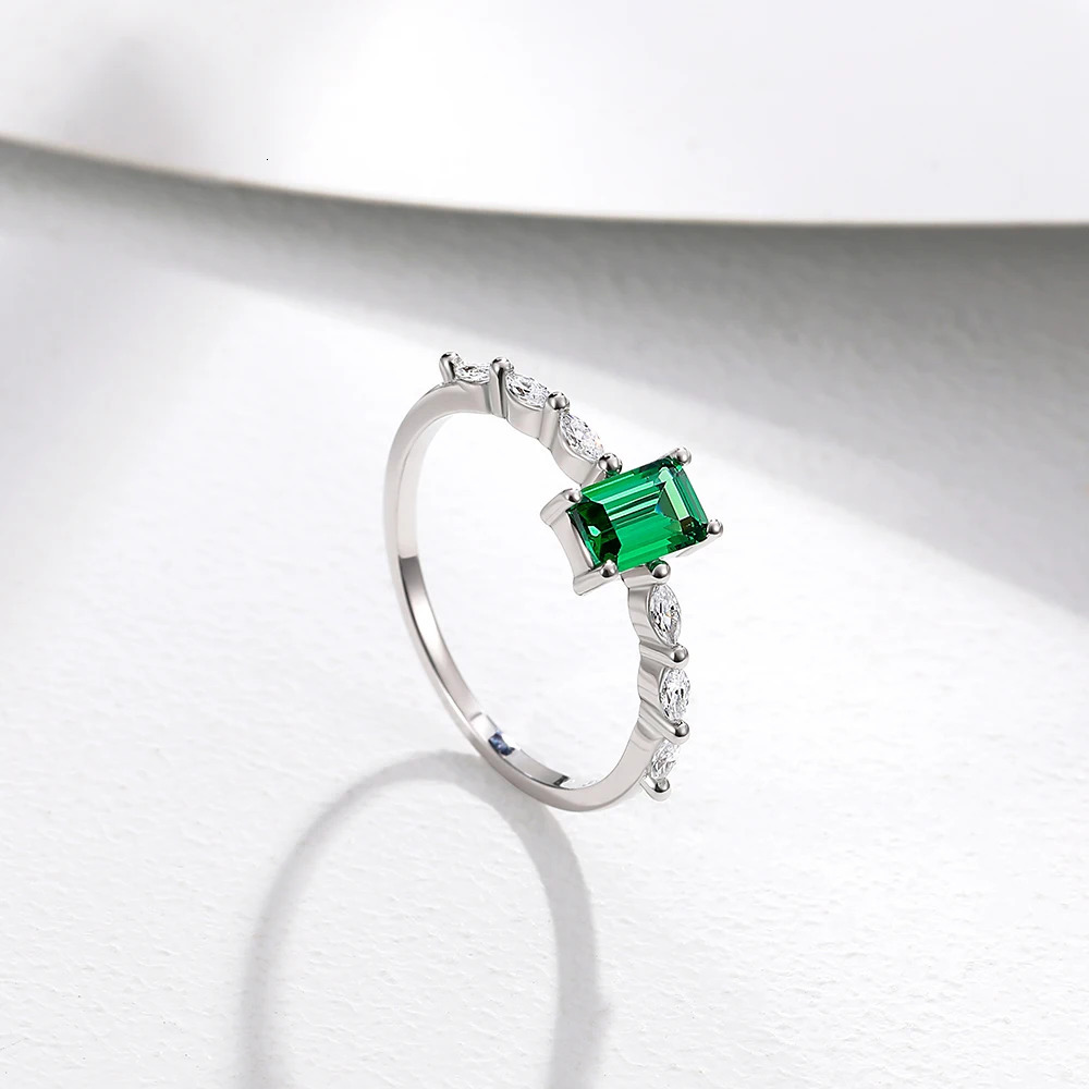 Monkton Original s925 Sterling Silver Sparkling Green Emerald Cut Zirconia Rings For Women Wedding Fine Jewelry High Quality 250509