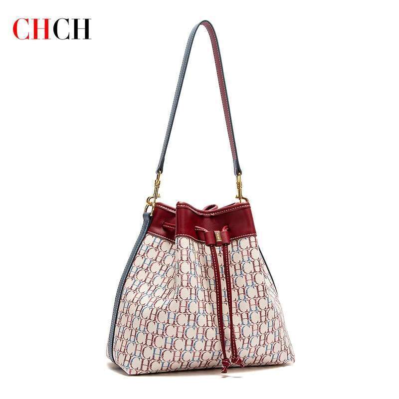 CHCH Women's Handbag New Wine Red Large Capacity Bucket Bag 250514