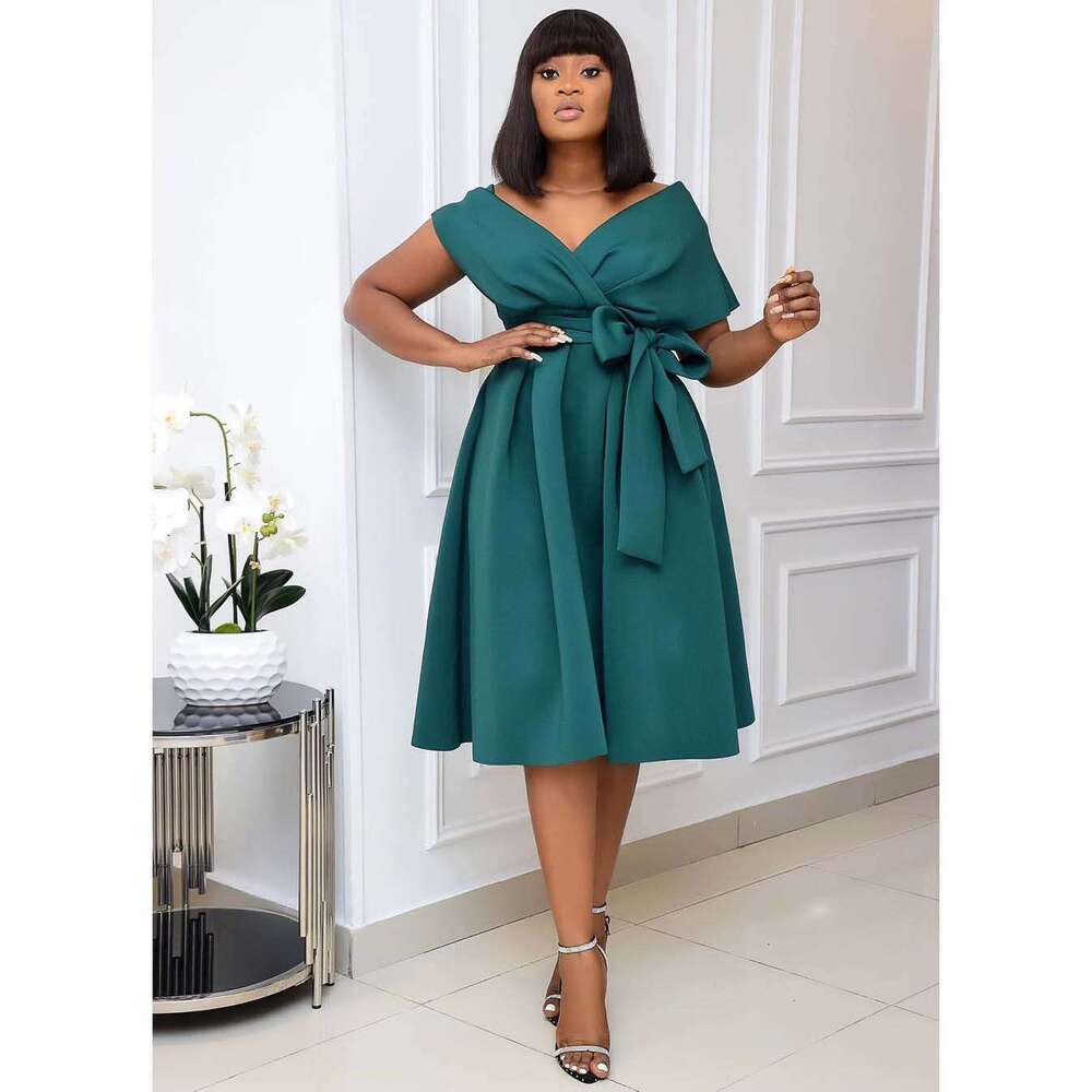 Women's Wear New Women's Short Sleeve V-Neck Off Shoulder Large Swing Evening Dress