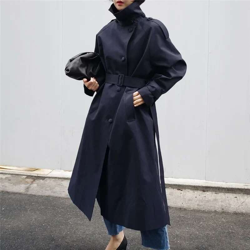 Autumn New British Style Medium-Length Korean Version Women's Fashionable Classic Loose-Fit Casual Belted Waist-Fitted Jacket Tr