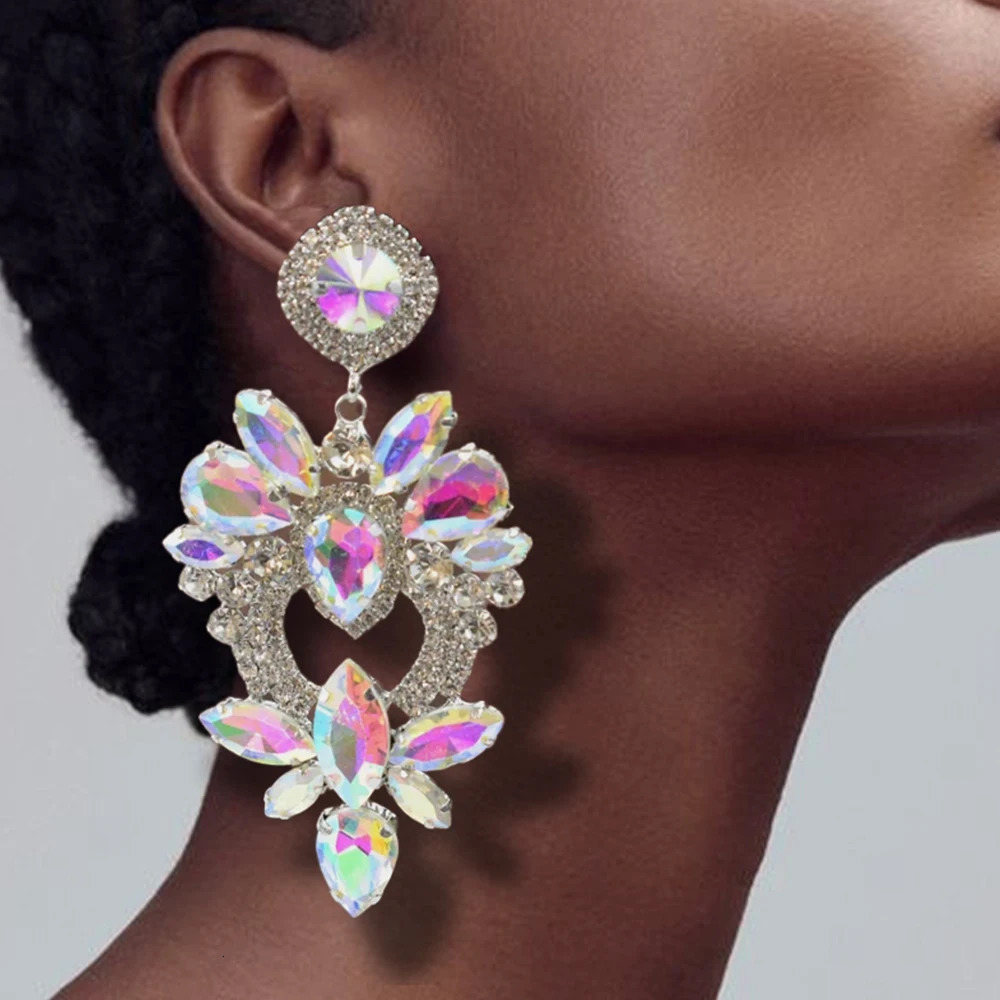 Stonefans Rhinestone Chandelier Earrings for Women Crystal Queen Accessories Statement Dangle Earrings Large Jewelry 250514