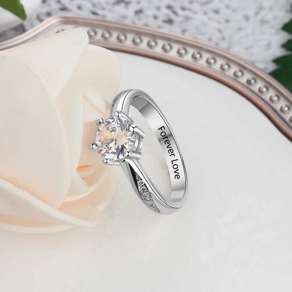 Classic Wedding Ring Personalized Gift Engraved Name Silver Color Rings for Women Anniversary Jewelry(JewelOra RI103758)XJ250514