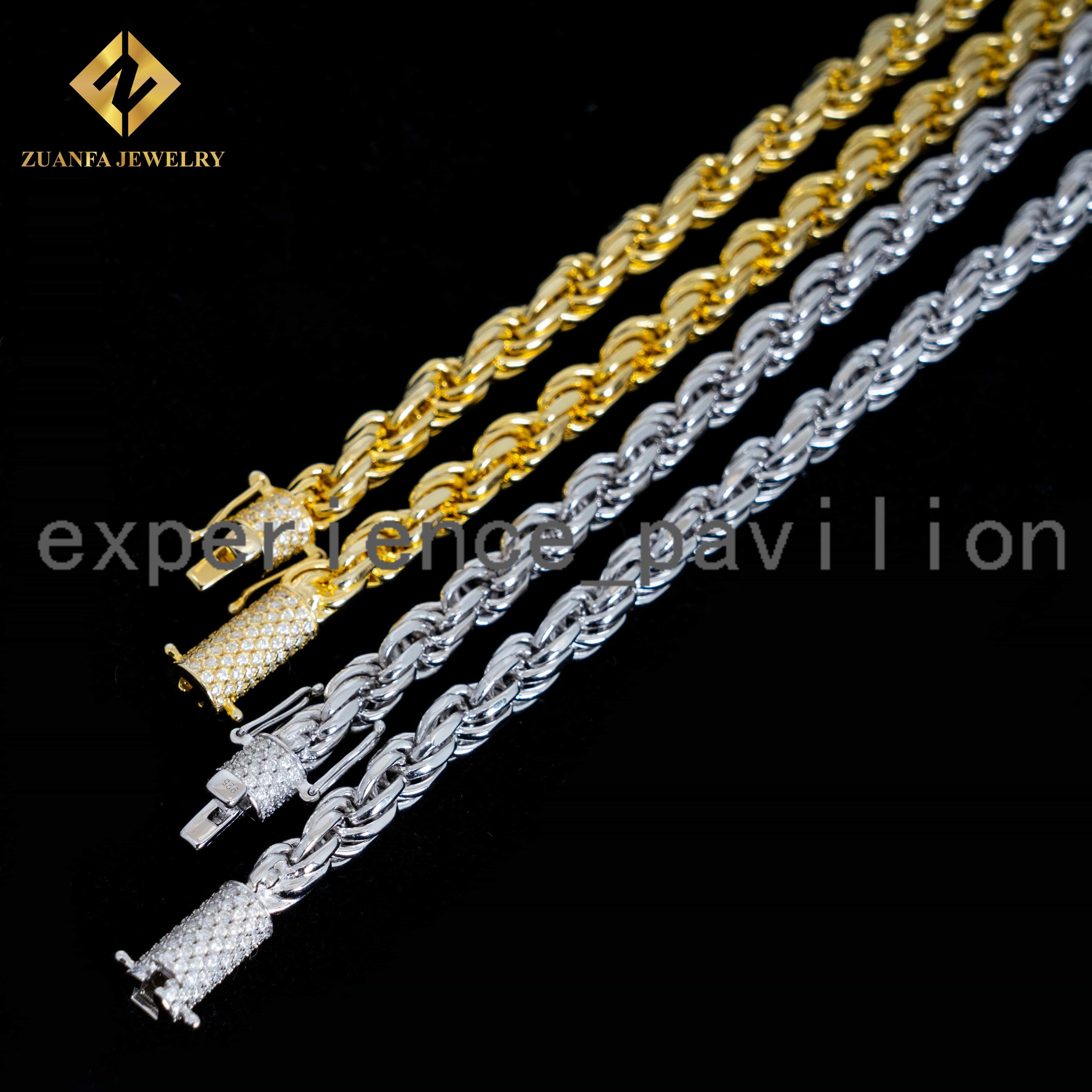 Ready to Ship 6MM Hip Hop Man Necklace 925 Sterling Silver Iced Out Vvs1 Moissanite Diamond Lock Gold Rope Chain
