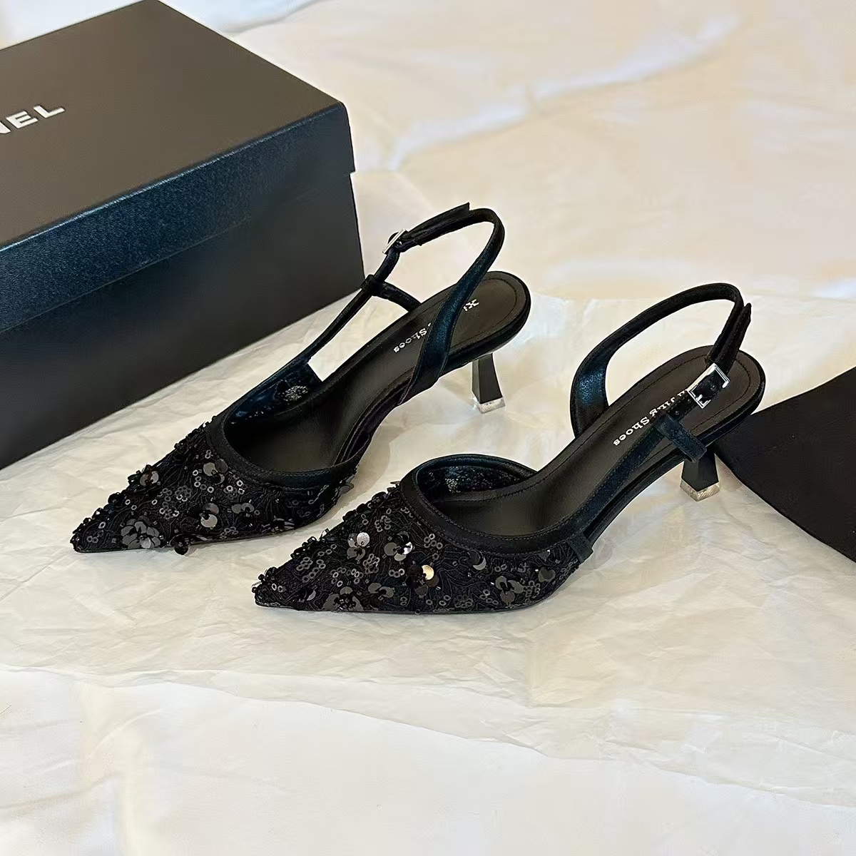Ankle Stiletto Heel Dress Sandals Novelty Buckle Strap Lace 9CM Thin Heels Fashion Girls Women Shoes Black 4c2e s