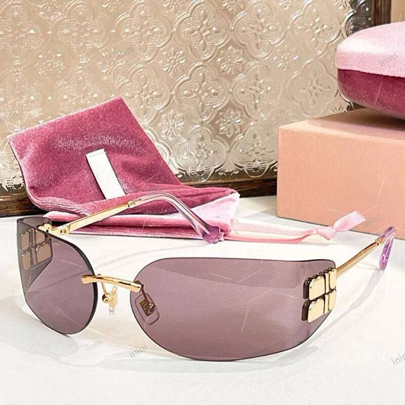 Designer Women Rimless SMUA51 Pink Curved Lens Light Gold Metal 100% UV Protection Fashion Womens Casual Sunglasses Top quality muis sunglasses
