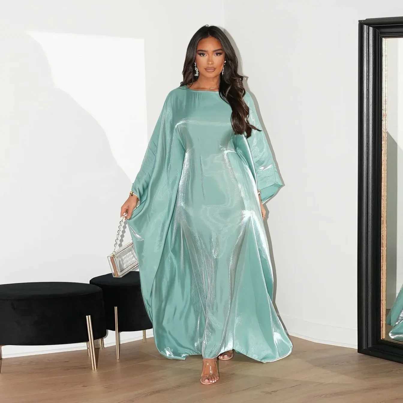Muslim Satin Maxi Dress for WomenBatwing SlveDubai AbayasTurkeySaudi Arabic Robe Ramadan Kaftan Islamic Djellaba Gowns X250514