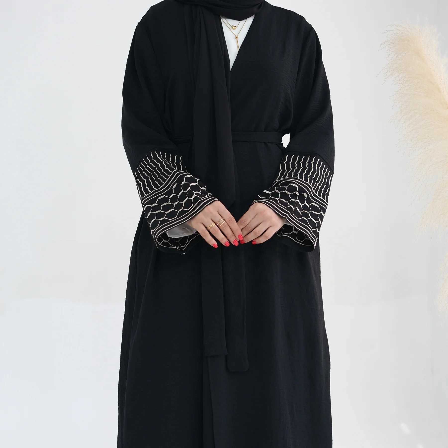 New Arrivals Muslim Clothing Open Cardigan With Belt Dubai Abaya Embroidery Palestine Abaya Design Women Abaya Muslim Dress Robe X250514