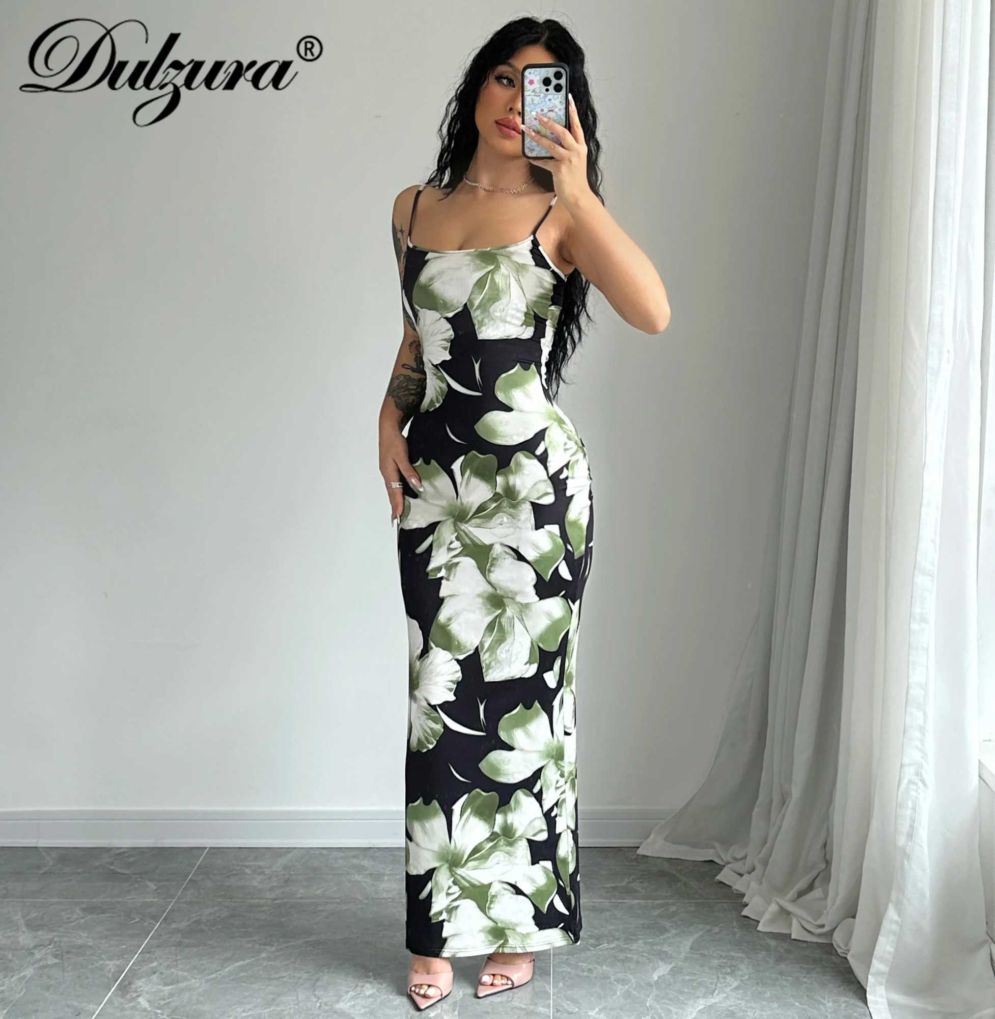 Dulzura Sleeveless Flower Print Slim Cami Maxi Dress Womens Sexy Vintage Long Dress Party Club Vacation Spring Summer OutfitXJ250514