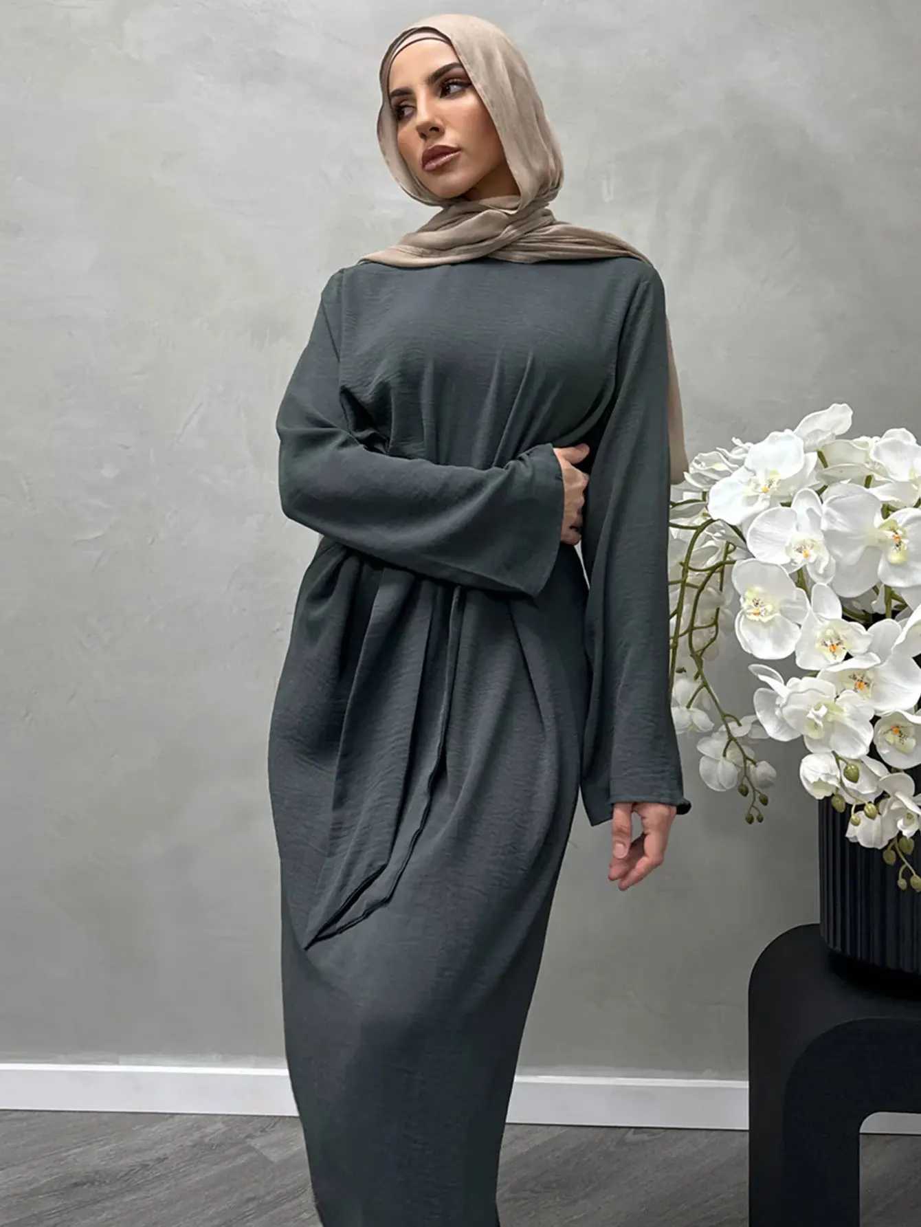 Modest Islamic Kaftan Dubai Turkish Robe Abaya Ramadan Eid Muslim Women Long Slve Dress Ramadan Traditional Arabia Plain Robe X250514