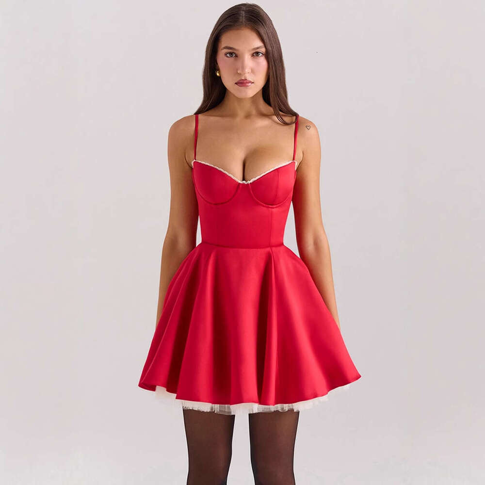 Fulllace Womens Designer Clothing Dresses Robe Plus Size Dresses 2025 Summer Womens Hot Girl Strap Slimming Bareback Princess Puff Temperament Dress f