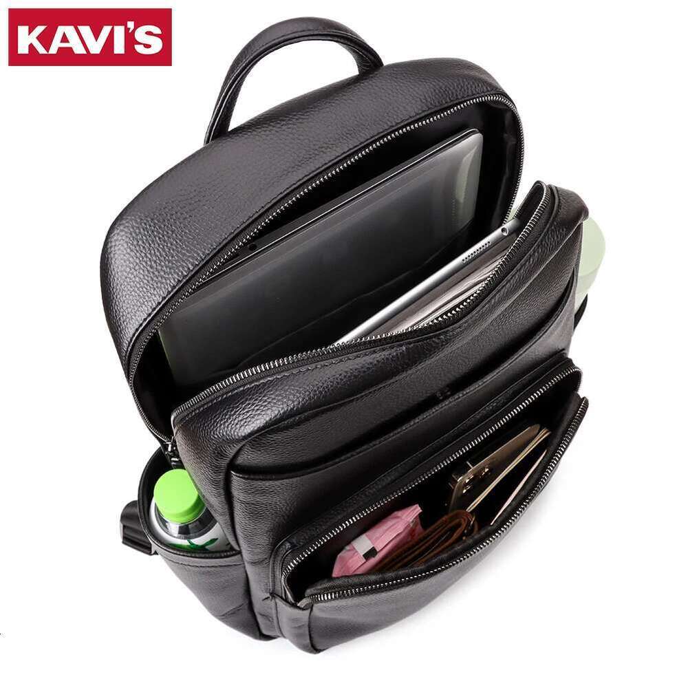 KAVIS Genuine Leather Fashion Schoolbag For Men Teenager Boys Travel Bag Male Laptop Backpack Messenger Bags