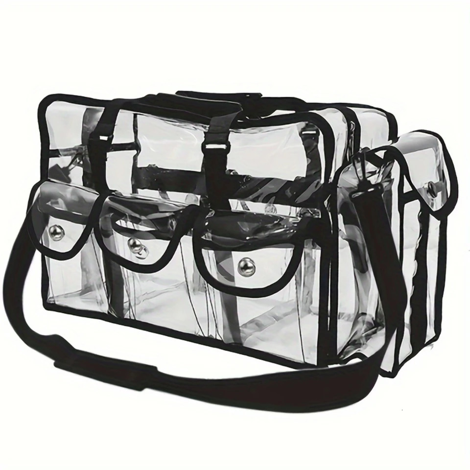 Extra Large Clear Beauty Bag Adjustable Shoulder Strap Waterproof Zipper Multiple Pockets The Ultimate Travel Organizer fo 250514