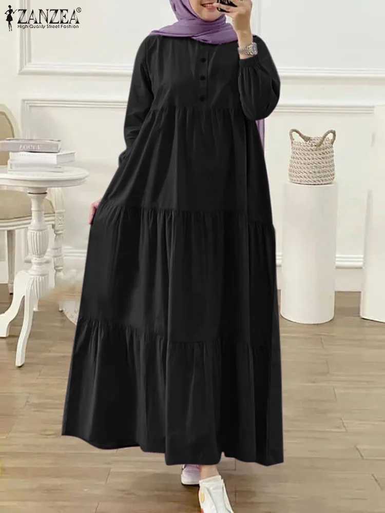 ZANZEA O Neck Casual Loose Maxi Dress Tiered Islamic Hijab Women Long Slve Long Vestidos Muslim Fashion Autumn Abaya Robes X250514