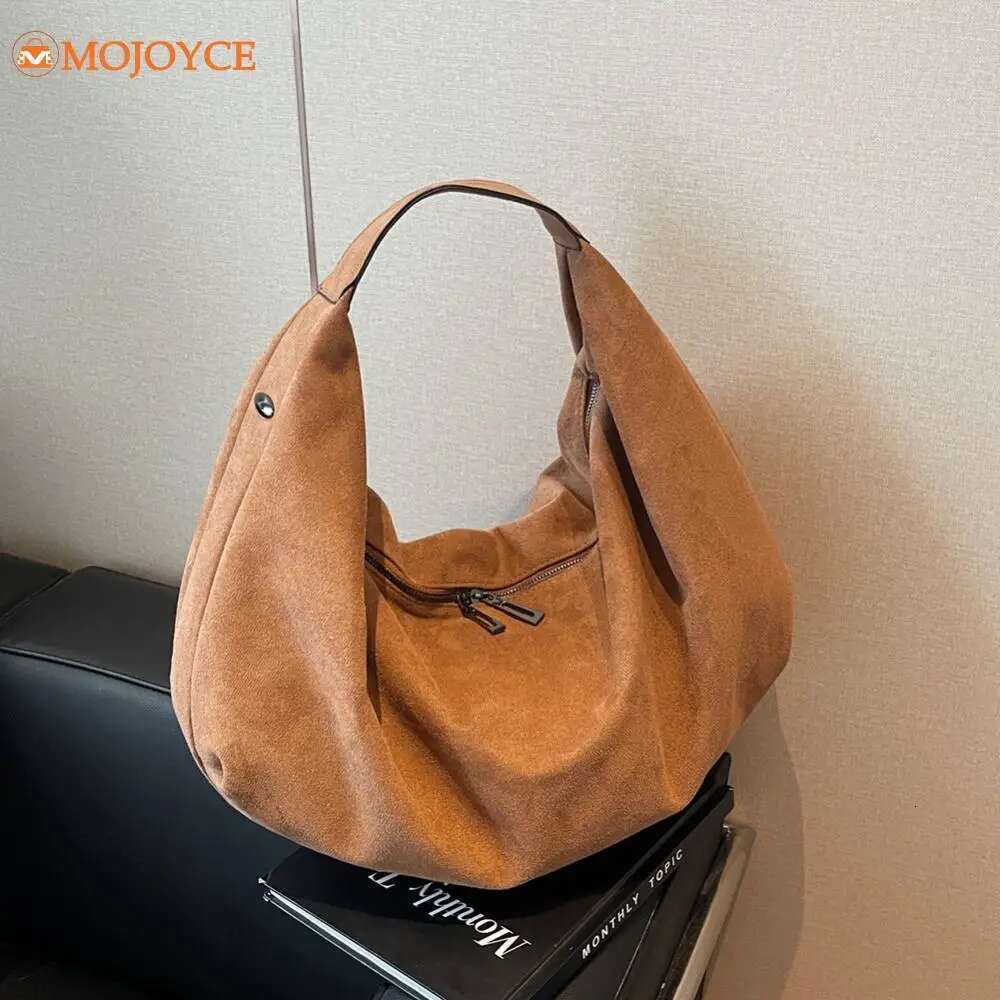 Retro Suede Women Top-Handle Large Capacity Tote High Quality Underarm with Zipper Solid Versatile Shoulder Bag