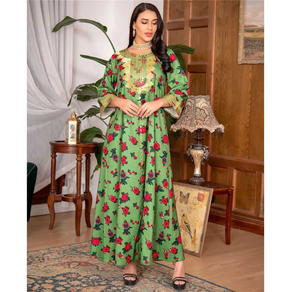 Floral Print Abaya Long Dress for Women Arabic Party Kaftan Saudi Aeabic Robe Gulf Dubai Jalabiya Muslim Evening Dresses Caftan X250514