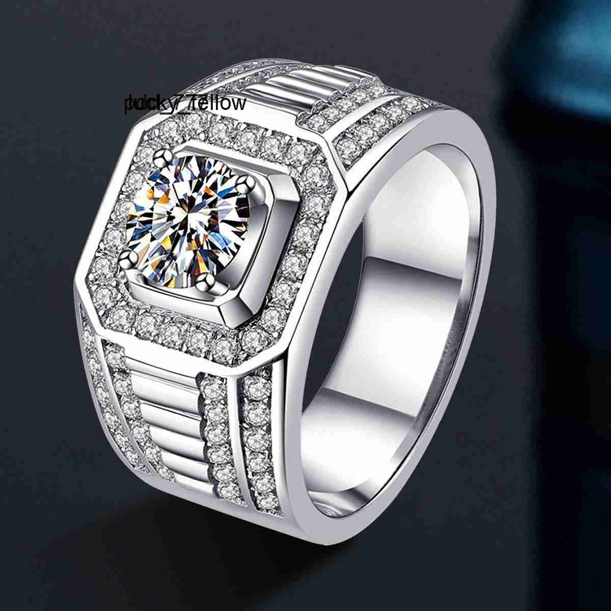 Large Diamond Moissanite Boy Mens Custom Ring 925 Sterling Silverfor Men Wedding Luxury Jewelry