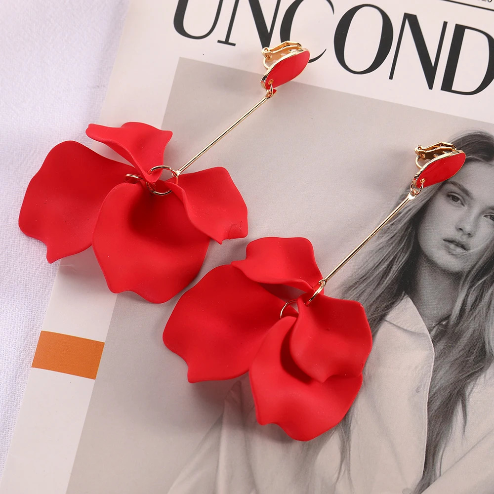 Romantic Sweet Acrylic Petal Long Dangle clip Earrings For Women Girl Trend Fairy Grunge Pendant Jewelry Accessories 250513