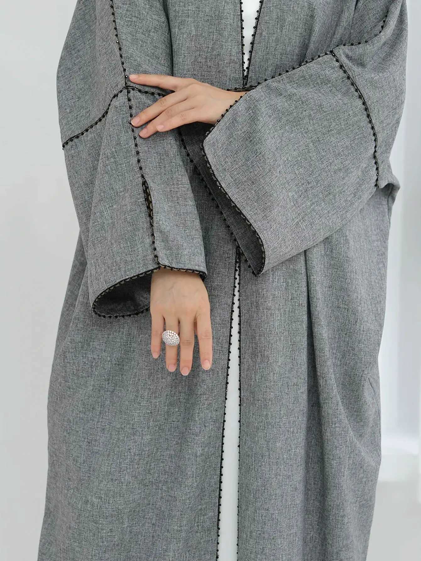 2025 New Cardigan Open Modest Kaftan Dubai Muslim Kimono Abayas For Women Kaftan Dresses Islamic Slit Slves Eid Ramadan Robes X250514