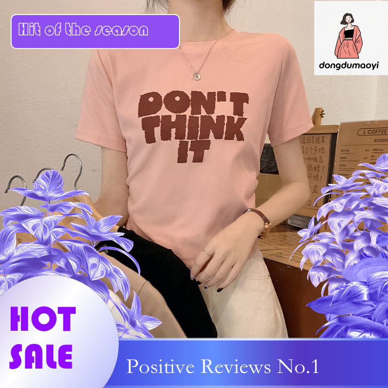 dongdumaoyi Shouldered pure cotton short sleeved for women 2025 new summer niche design, pink letter printed T-shirt top