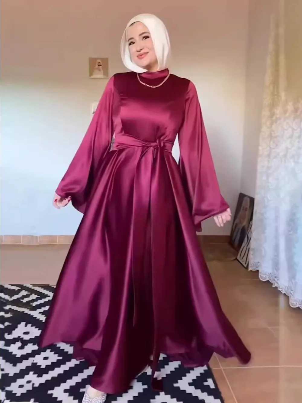 Eid Flare Slve Muslim Abaya Women Dresses Sashes Jalabiya Kaftan Solid Vestidos Arab Long Robe Ramadan Morocco Dubai Abayas X250514