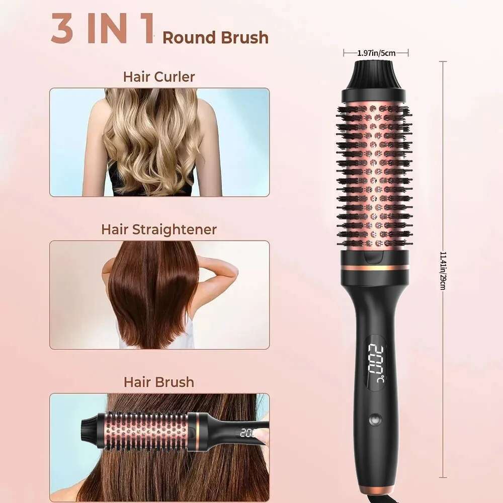 Iron Thermal 3 in 1 Set Heated Round Curling Hair Style Ceramic Double PTC Heater Fast Heating Brush