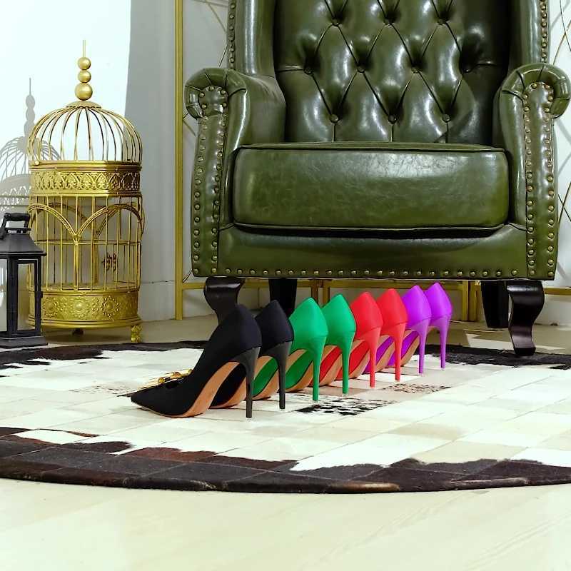 Fashionable Pointed High Heels Metal Bow Thin Heels Single Shoes For Women Satin Light Mouth Womens Shoes Elegant And Simple W250514