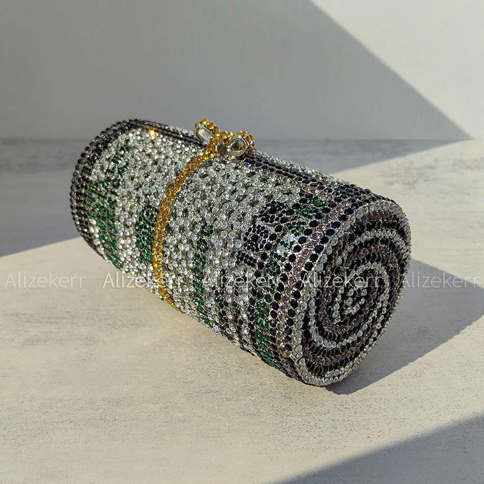 A Roll Of US Dollars Shaped Crystal Evening Bags Women New Gorgeous Novelty Unique Clutch Purses Wedding Party