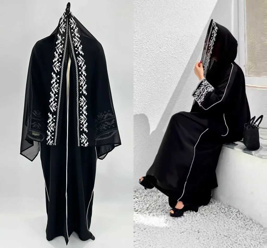 Muslim Women Cardigan Abaya Arab Loose Embroidery Long Dress Kaftan Dubai Party Robe Scarf Coat X250514