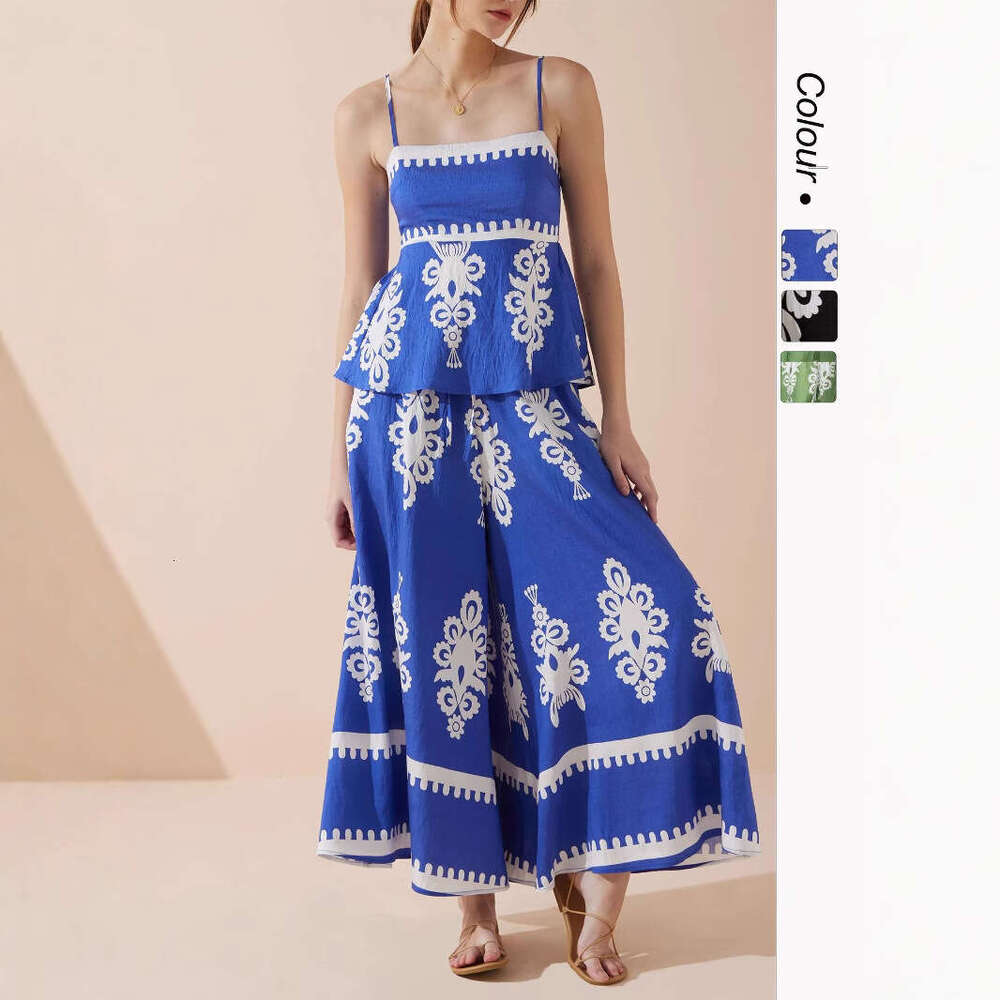 Tracksuit Women 25 Year Summer Ethnic Style Slim Fit Backless Camisole Pants Set 68628 High Elasticity Gentle Wind Washable Long Solid Temperament New