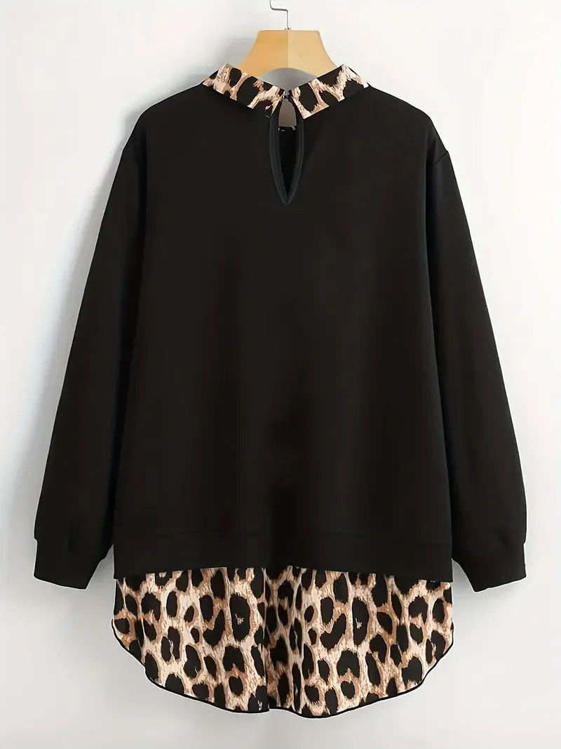 Plus Size Womens Long Sleeved Leopard Printed Shirt Ladies SpringAutumn Fashion Lapel Collar Loose Casual Blouse 250514