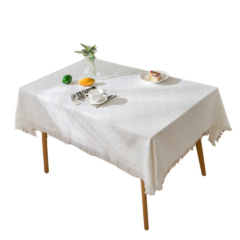 A0904 Nordic tablecloth cotton yarn high-grade tablecloth coffee table cloth tassel wear-resistant tablecloth dust-proof waffle table cloth round tabl