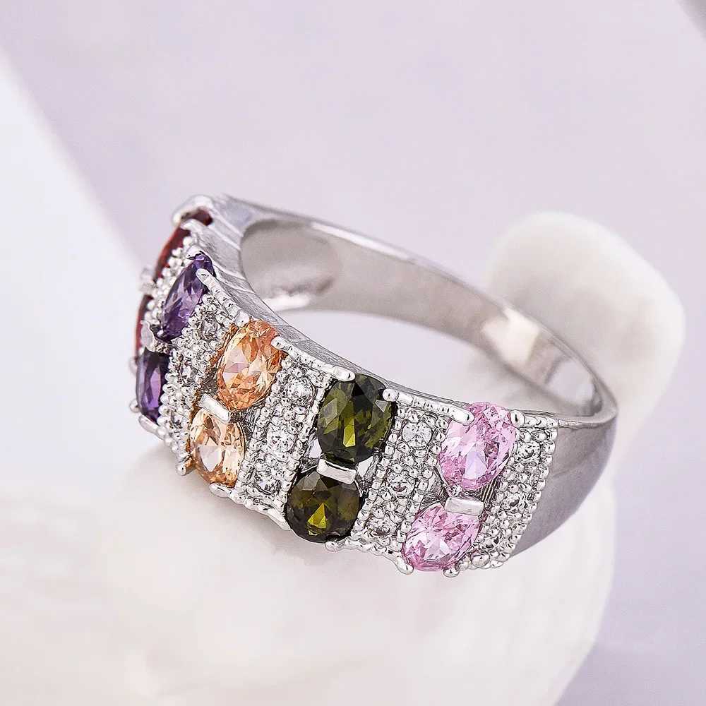 Bohemian Female Rainbow 925 Sterling Silver Filled Promise Engagement Rings for Women Colorful CZ Crystal Wedding JewelryXJ250514