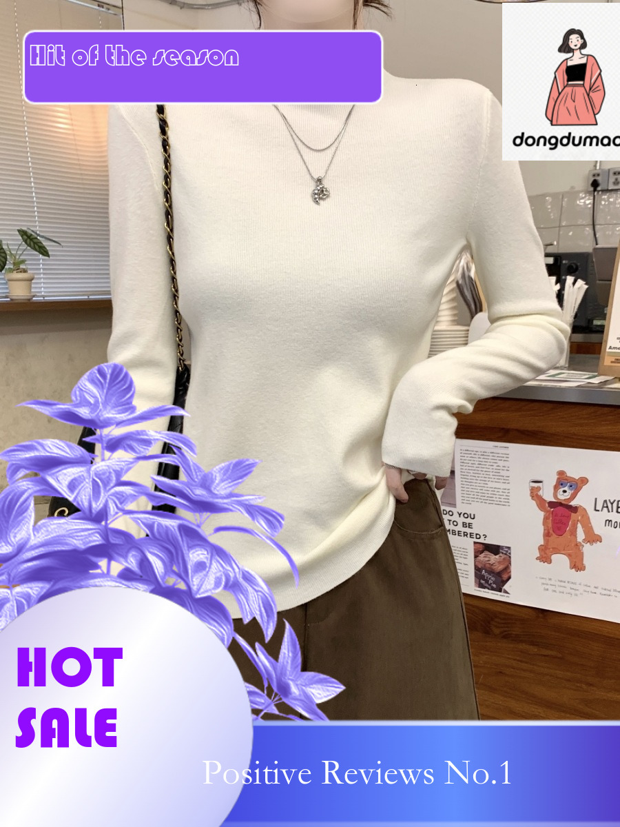 dongdumaoyi Half high neck short base shirt simple basic style 2024 autumn and winter slim fit tight fitting inner long sleeved T-shirt for women