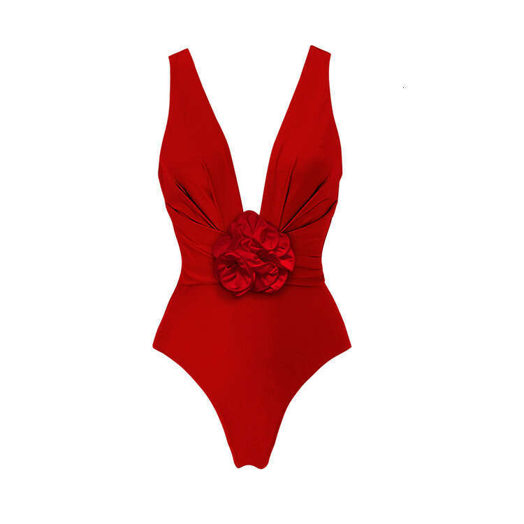 New retro solid color one-piece from Europe America, hot selling and explosive for women. Large flower swimsuit factory wholesale. 2025 temperament ve