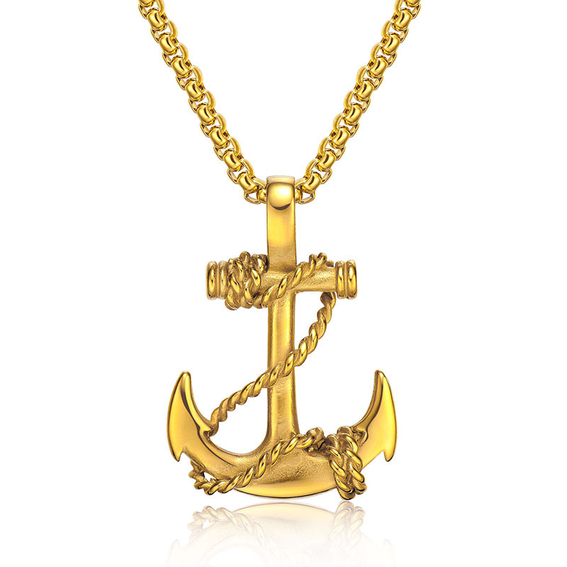 Necklace for men and women, retro and high-end style, boat anchor pendant, collarbone chain, trendy and cool hip-hop accessories