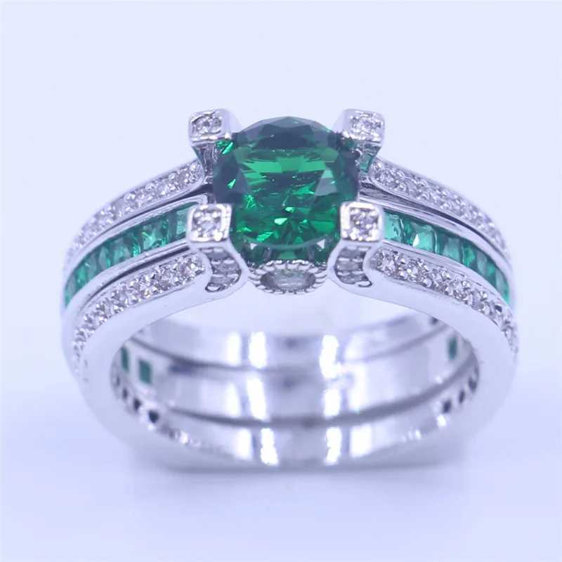 Handmade Lab Emerald Diamond Ring Set 925 Sterling Silver Wedding Band Rings for Women Men Promise Party Jewelry GiftXJ250514