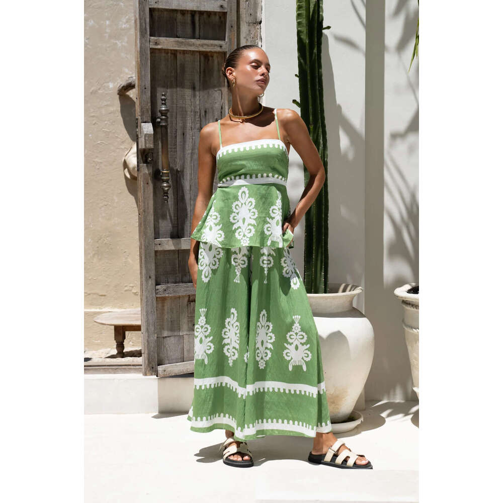 Tracksuit Women 25 Year Summer Ethnic Style Slim Fit Backless Camisole Pants Set 68628 High Elasticity Gentle Wind Washable Long Solid Temperament New