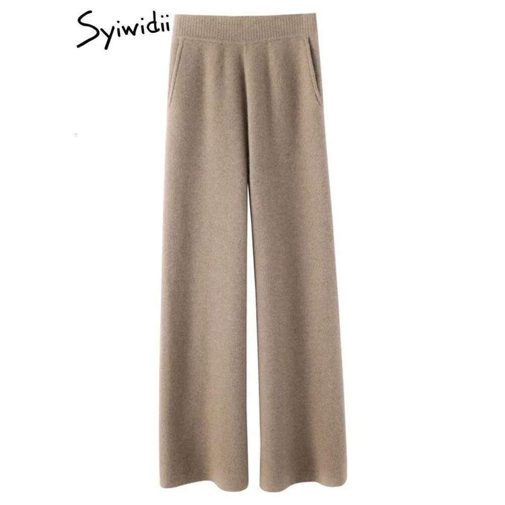 Syiwidii Knitted Women Pants Fall Winter 2023 Korean Fashion High Waist Wool Wide Leg Sweatpants Casual Straight Loose Trousers