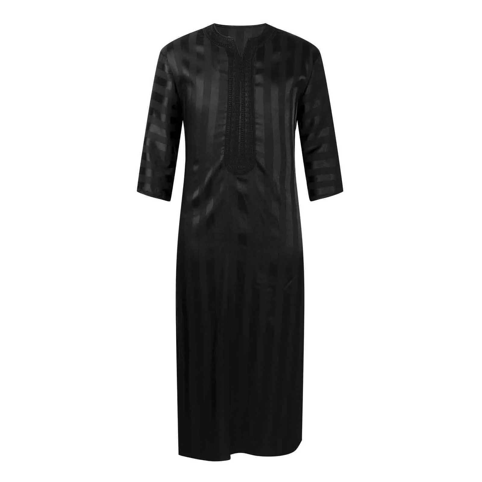 2025 New Men Muslim Abaya Islamic Clothing Mens Embroidered Striped Jubba Thobe Moroccan Dubai Kaftan Eid Prayer Robe Dress X250514