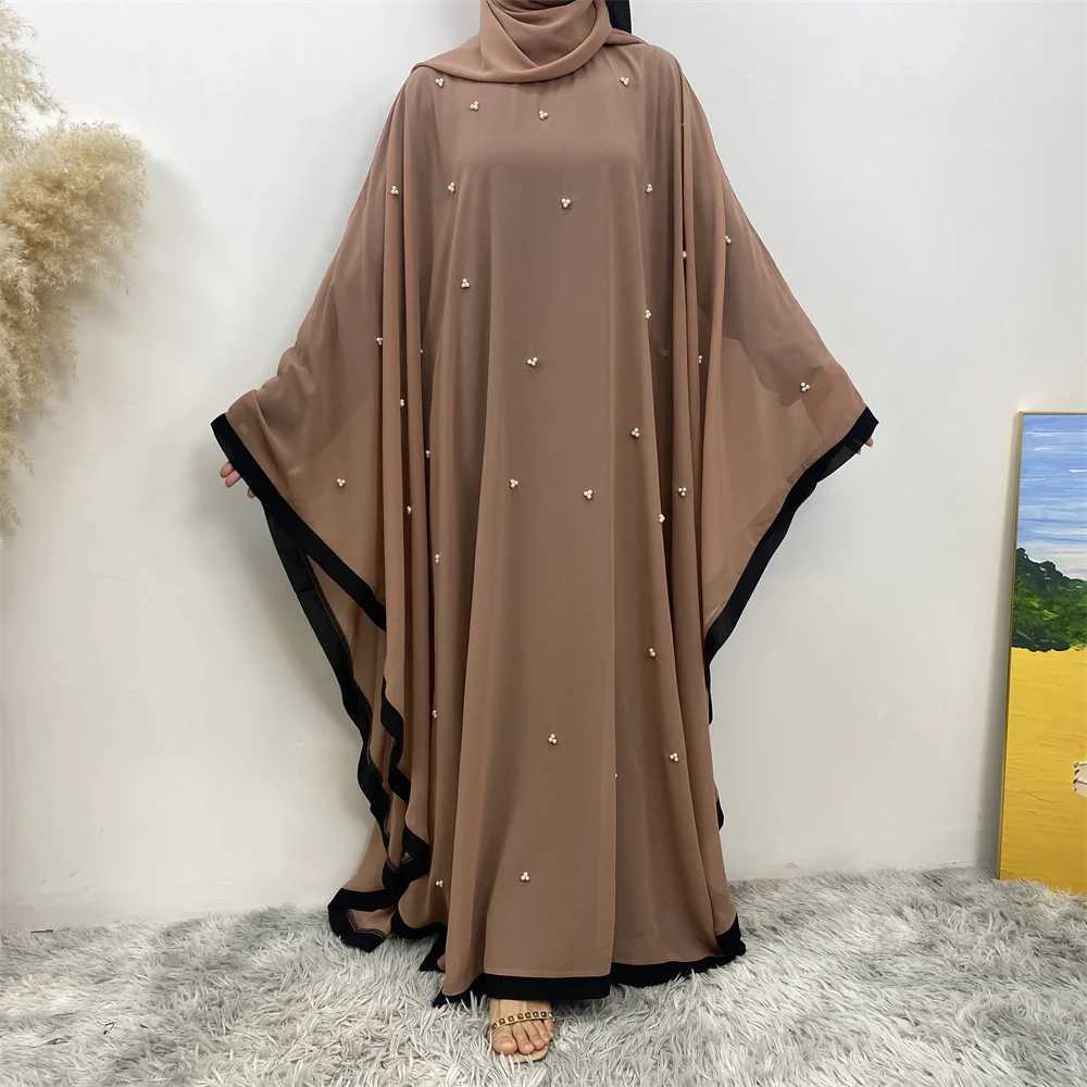 Middle Eastern Muslim women fashion elegant chiffon dress Dubai Turkey Loose Muslim robe Bat slve robe X250514