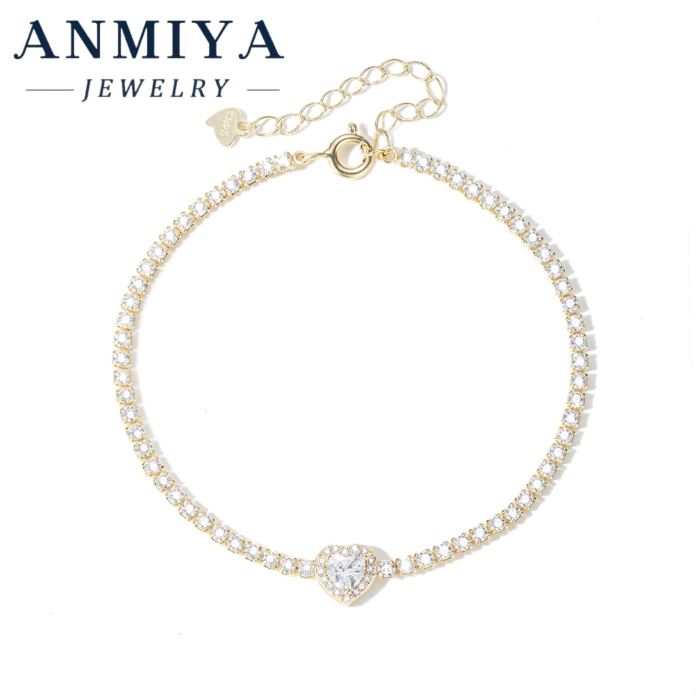 Romantic S925 Silver Jewelry Heart Tennis Chain Bracelet, Dainty Heart Jewelry for Gifts