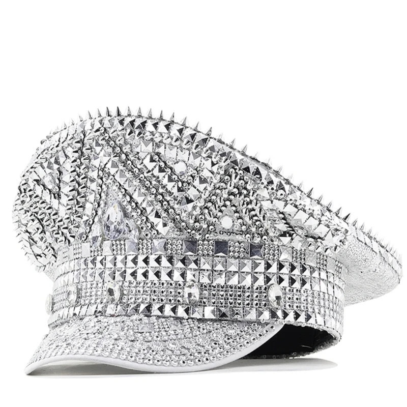 Bejeweled Rhinestones Captain Hat Headwear Sailor Hat for Bachelorette Party Sergeant Hat Versatile for Club Stage Bar 250513