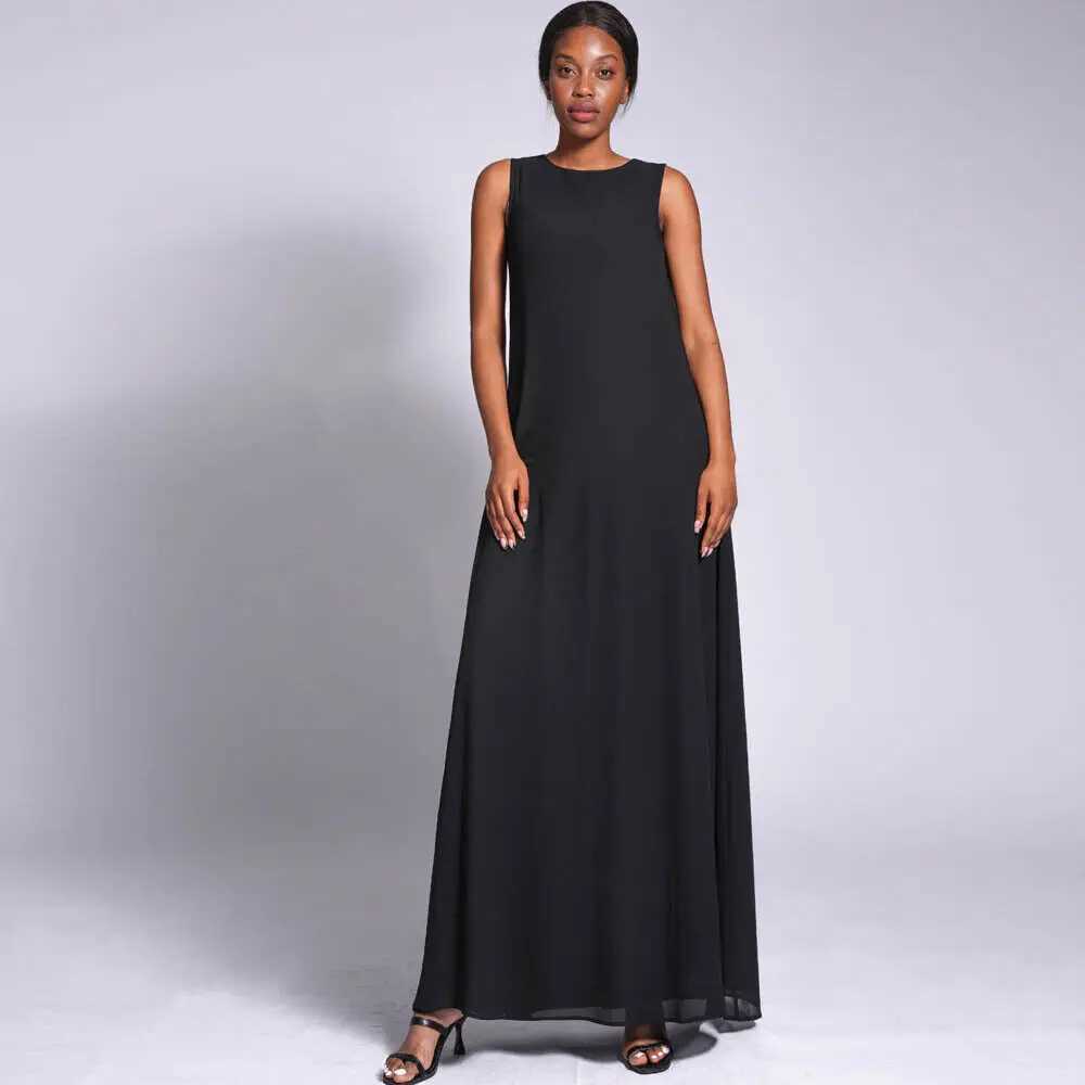 Slveless Inner Dress for Muslim Women Inner Dress Abaya Dubai Solid Color Maxi Robe Islamic Arab Bottom Dress Turkish Kaftan X250514
