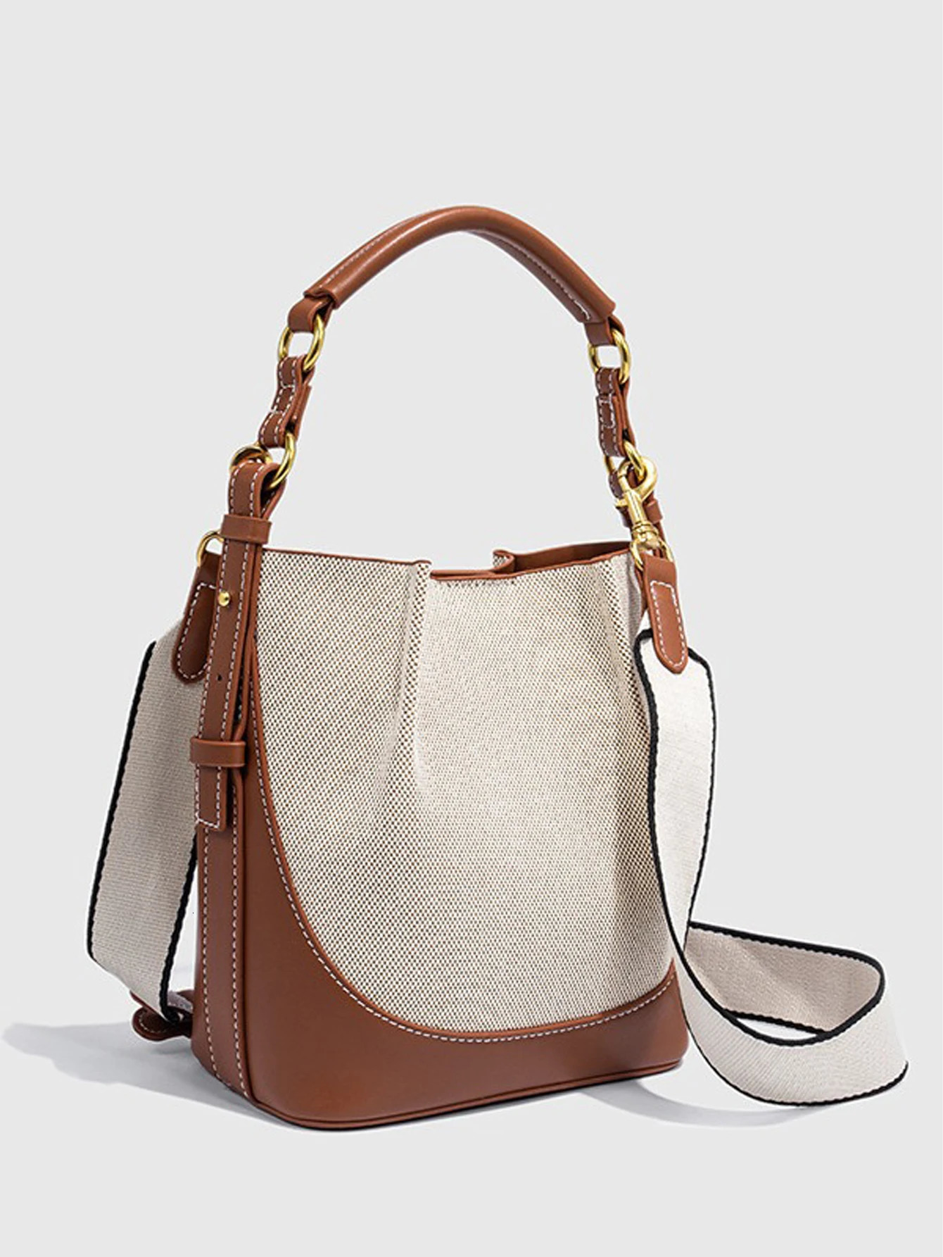 large capacity wide shoulder strap single tote sling bucket bag 250514