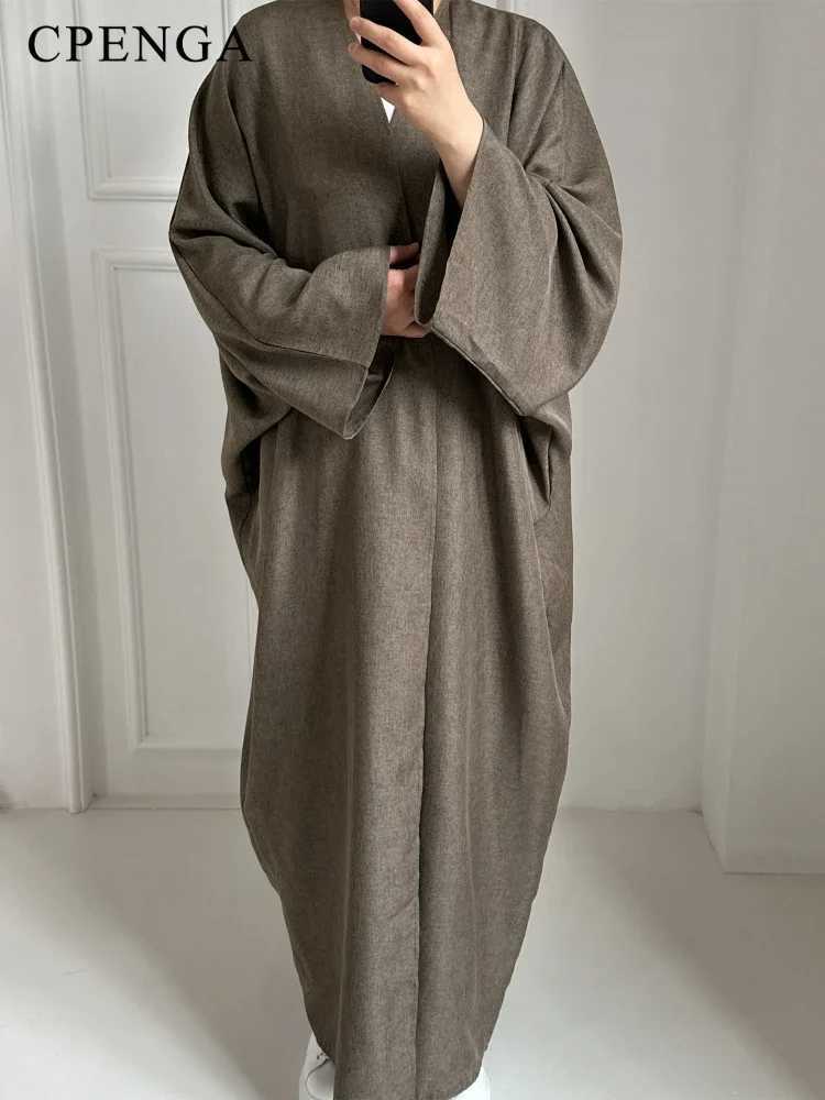 Eid Ramadan Open Abaya for Women Plain Dubai Causal Cotton Linen Modest Abayas Kimono Turkey Muslim Coat Islamic Clothing Robe X250514