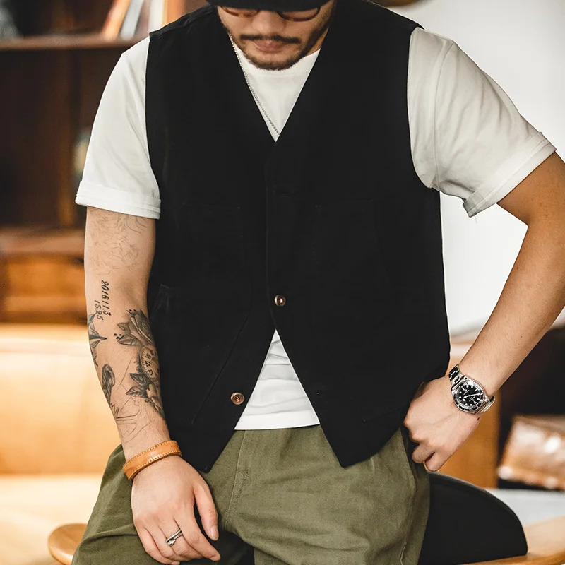 Maden Mens Vintage Hunting Vest Khaki Sleeveless Jacket Casual Outdoor Tactical Womens Solid Color Waistcoat 250506