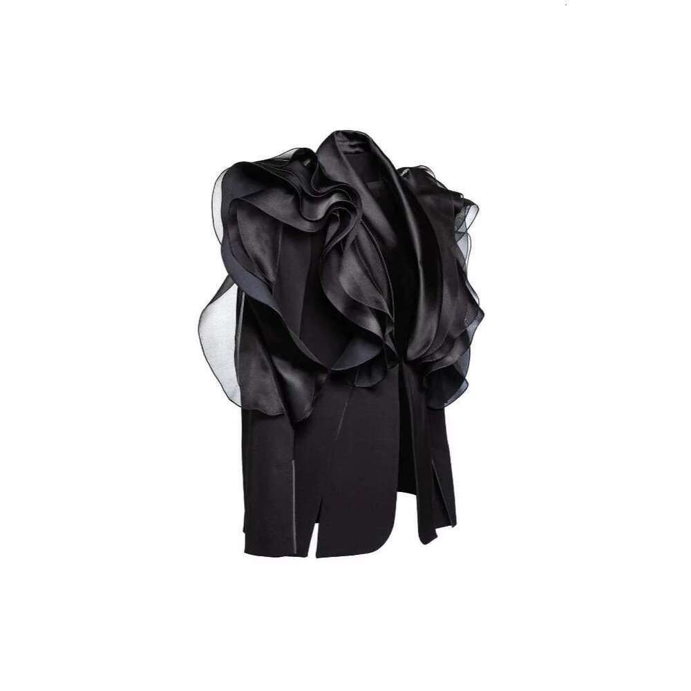 Getspring Women 2025 Three Dimensional Ruffled Ing Long Sleeve Ladies Black Blazer Coat Women's Slim Suit Jacket