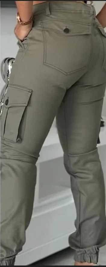 Womens Work Pants 2025 Autumn Winter Latest Urban High Waist Multiple Pockets Design Cuffed Cargo Pants Slim Fit Trousers M250514