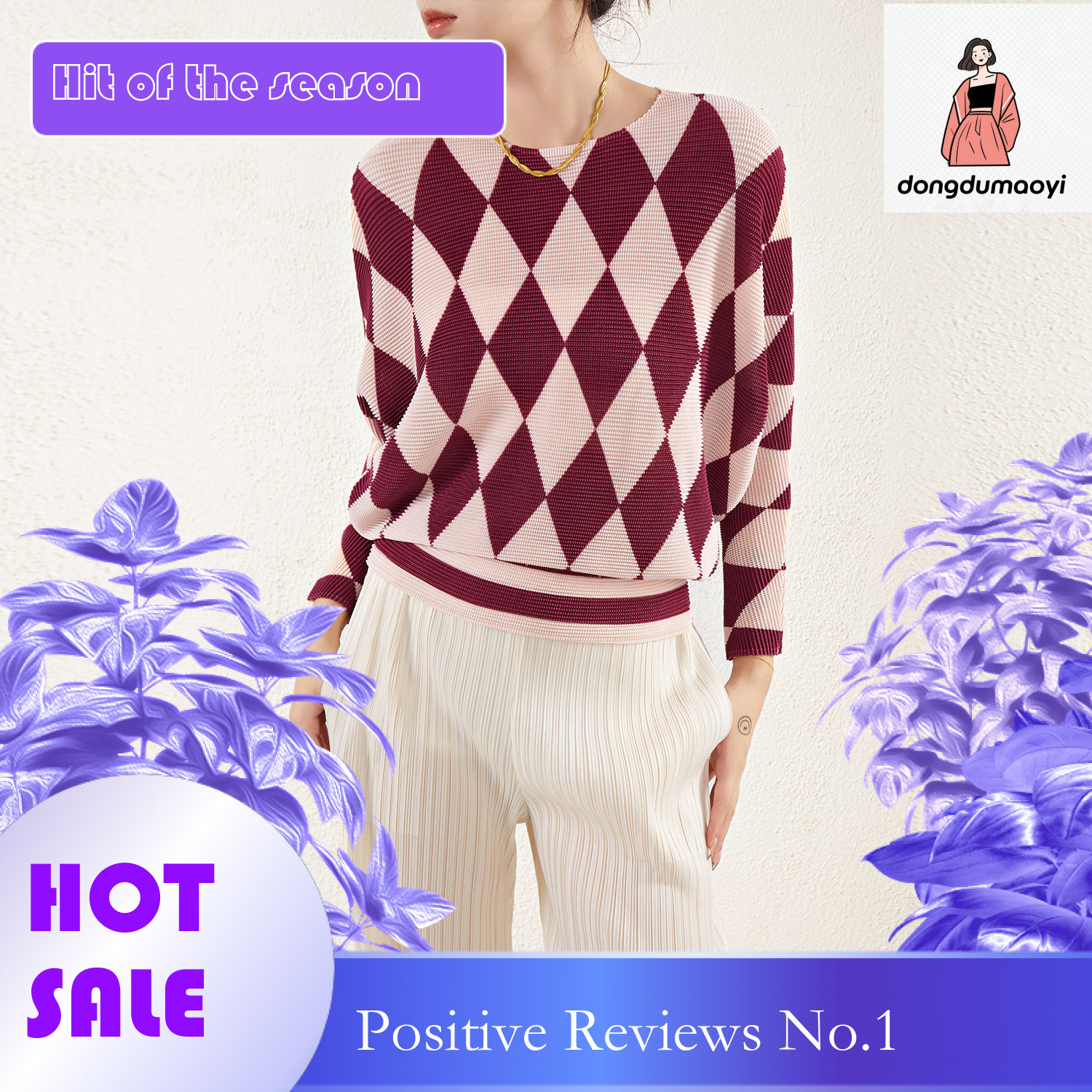 dongdumaoyi Fashionable and versatile pleated batball sleeve T-shirt top for women's clothing, from Miyake Quality Factory
